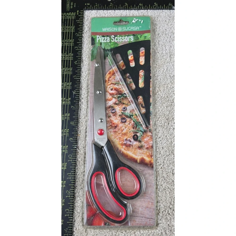 Maison Sucasa Pizza Scissors Black Red Stainless Steel 11 Inch‎ Kitchen Shears
